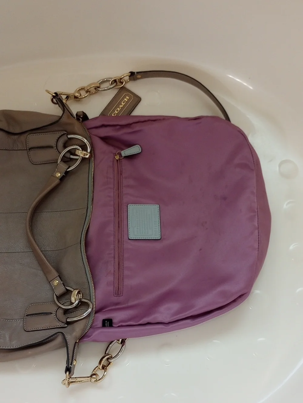 Coach Taupe Leather Hobo Bag with Gold Hardware